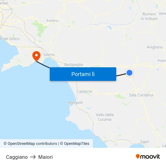 Caggiano to Maiori map