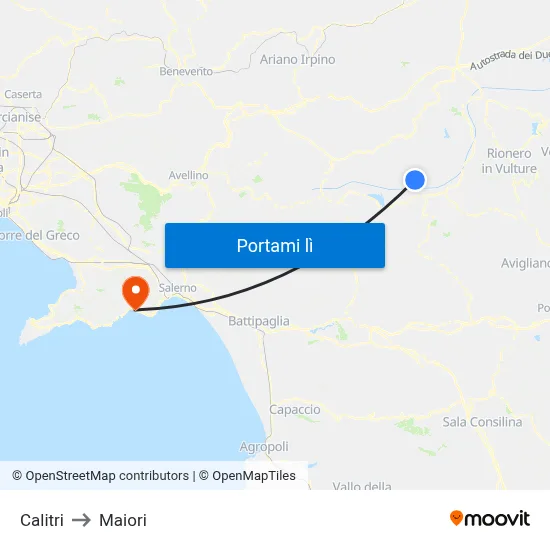 Calitri to Maiori map