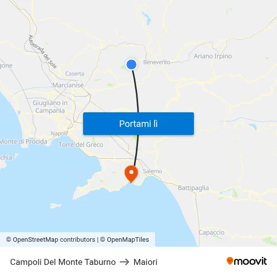 Campoli Del Monte Taburno to Maiori map