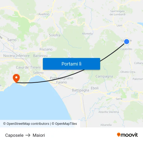 Caposele to Maiori map