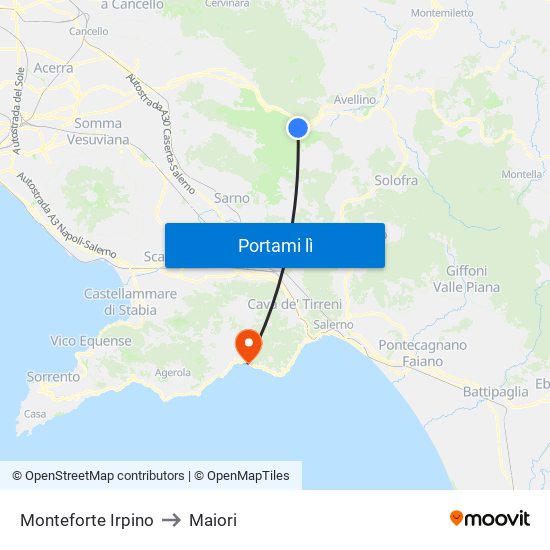 Monteforte Irpino to Maiori map