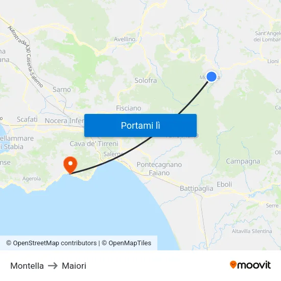 Montella to Maiori map