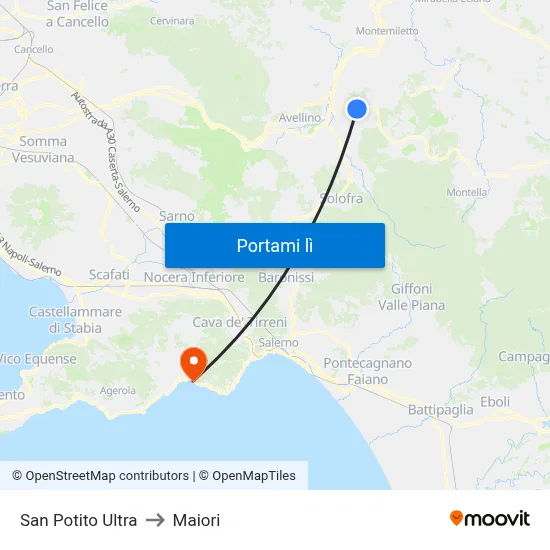San Potito Ultra to Maiori map
