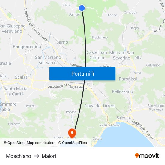 Moschiano to Maiori map