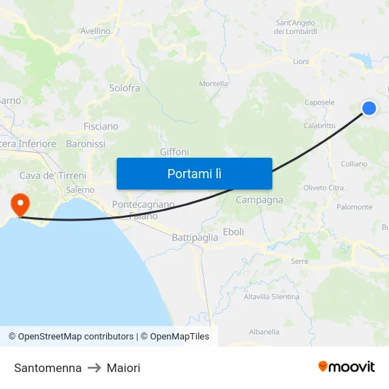 Santomenna to Maiori map