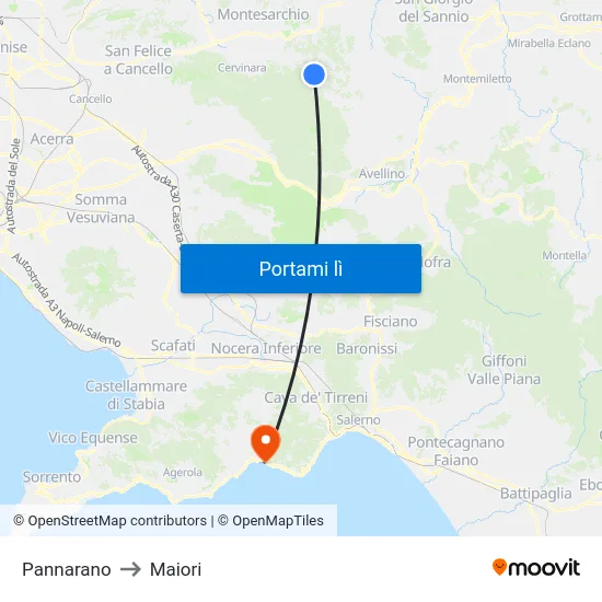 Pannarano to Maiori map