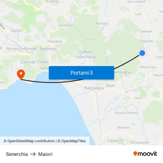 Senerchia to Maiori map