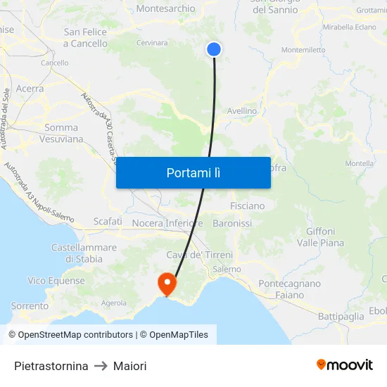 Pietrastornina to Maiori map