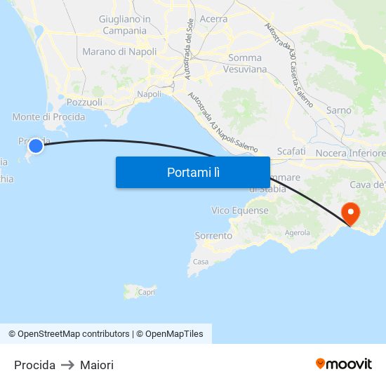 Procida to Maiori map