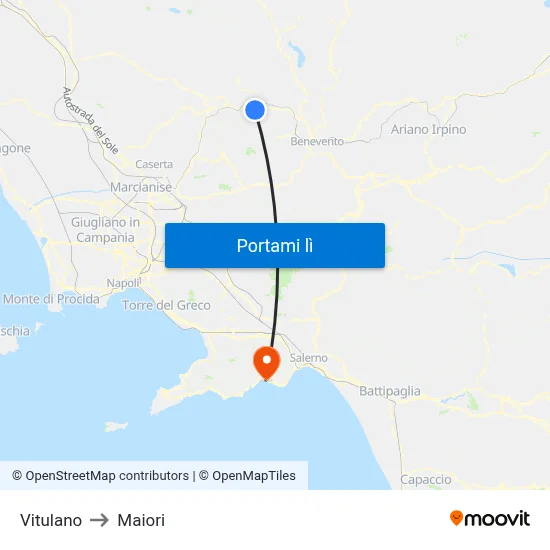 Vitulano to Maiori map