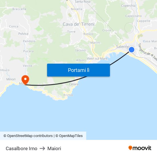 Casalbore Irno to Maiori map