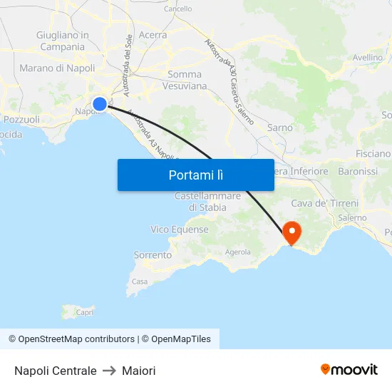 Napoli Centrale to Maiori map