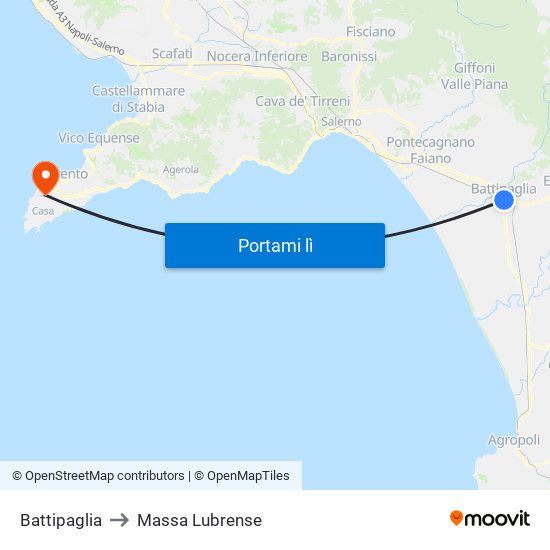 Battipaglia to Massa Lubrense map