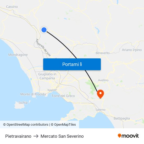 Pietravairano to Mercato San Severino map