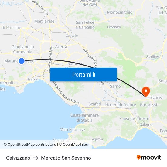 Calvizzano to Mercato San Severino map