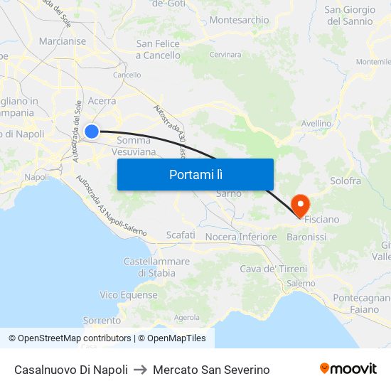 Casalnuovo Di Napoli to Mercato San Severino map