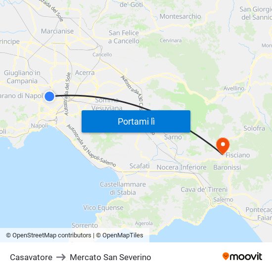 Casavatore to Mercato San Severino map