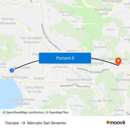 Trecase to Mercato San Severino map