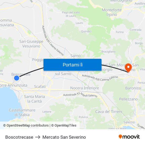 Boscotrecase to Mercato San Severino map