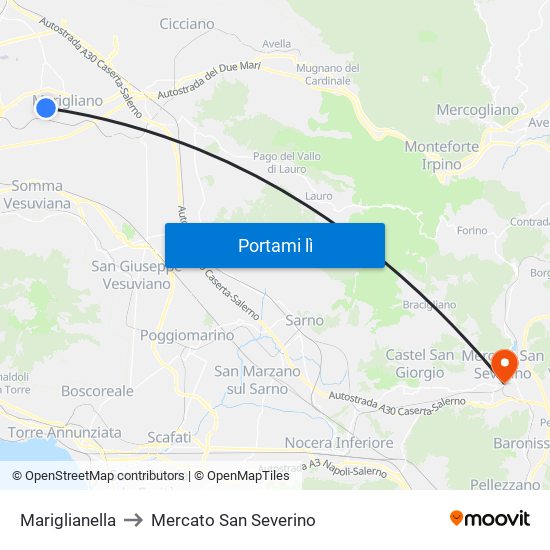 Mariglianella to Mercato San Severino map