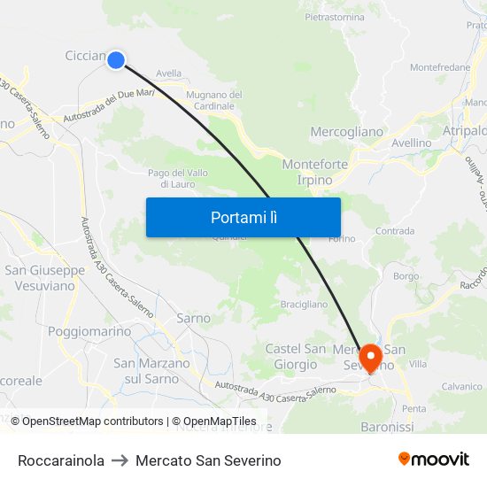 Roccarainola to Mercato San Severino map