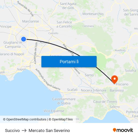 Succivo to Mercato San Severino map