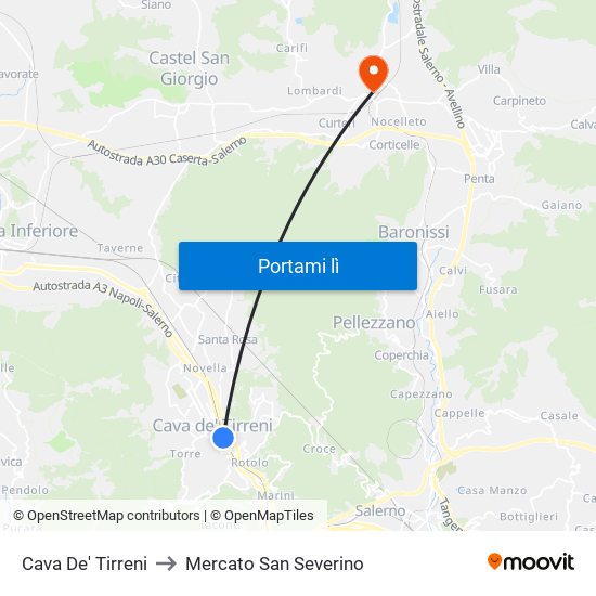 Cava De' Tirreni to Mercato San Severino map
