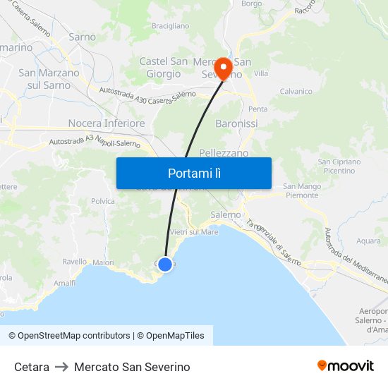 Cetara to Mercato San Severino map