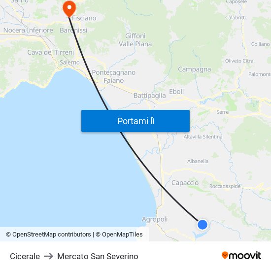 Cicerale to Mercato San Severino map