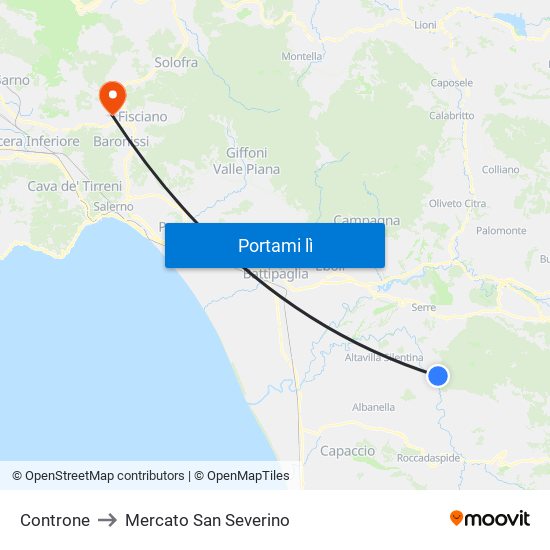 Controne to Mercato San Severino map