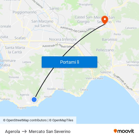 Agerola to Mercato San Severino map