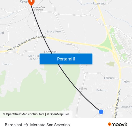 Baronissi to Mercato San Severino map