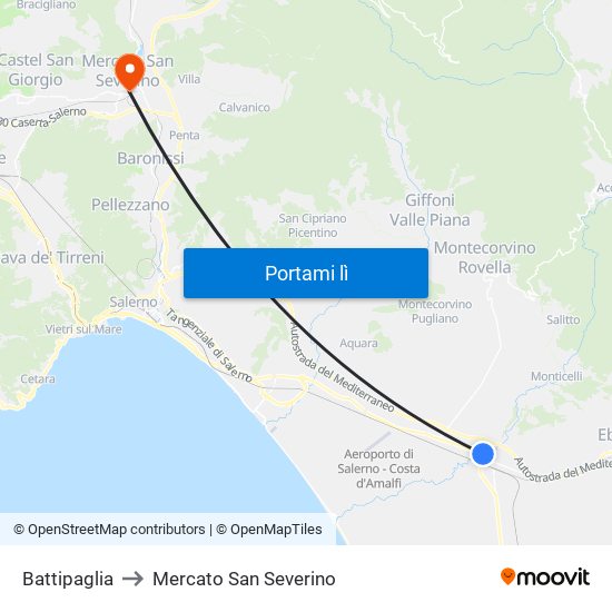 Battipaglia to Mercato San Severino map