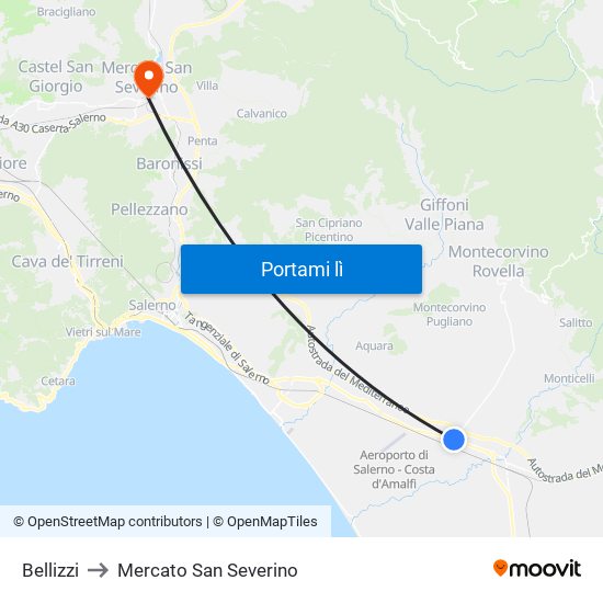 Bellizzi to Mercato San Severino map