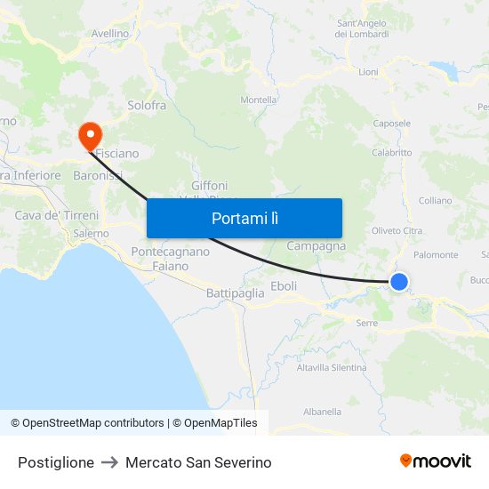 Postiglione to Mercato San Severino map