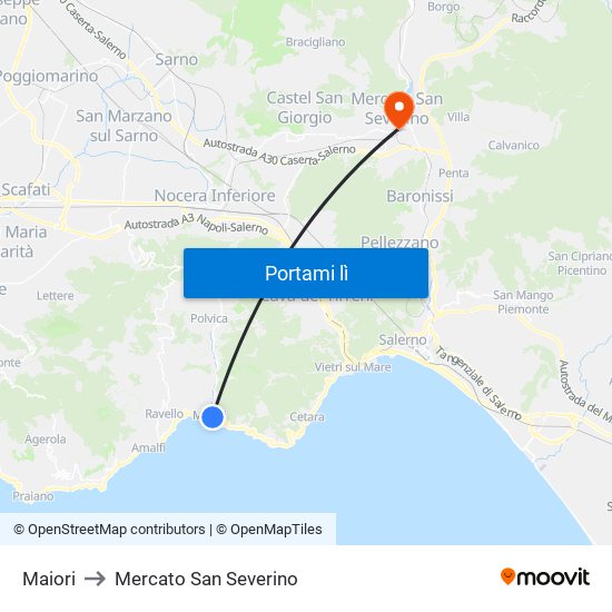 Maiori to Mercato San Severino map