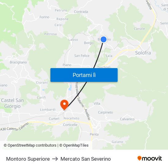 Montoro Superiore to Mercato San Severino map