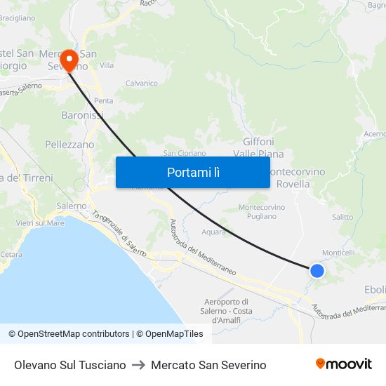 Olevano Sul Tusciano to Mercato San Severino map