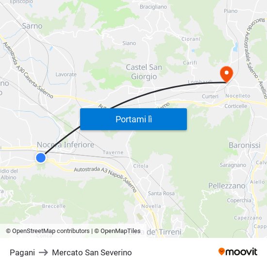 Pagani to Mercato San Severino map