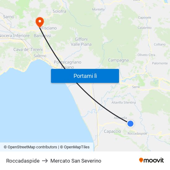 Roccadaspide to Mercato San Severino map