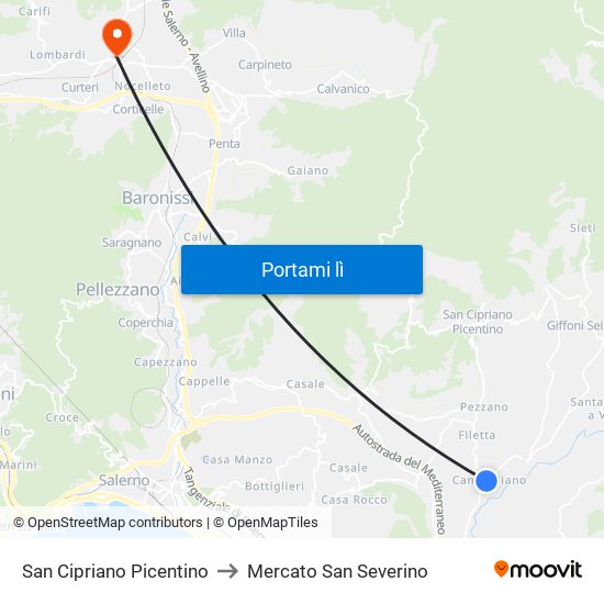 San Cipriano Picentino to Mercato San Severino map