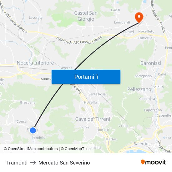 Tramonti to Mercato San Severino map