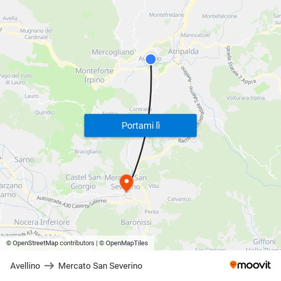 Avellino to Mercato San Severino map