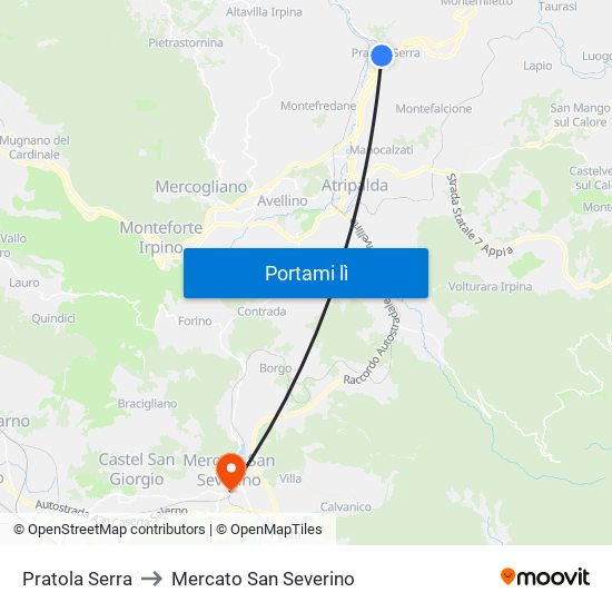 Pratola Serra to Mercato San Severino map