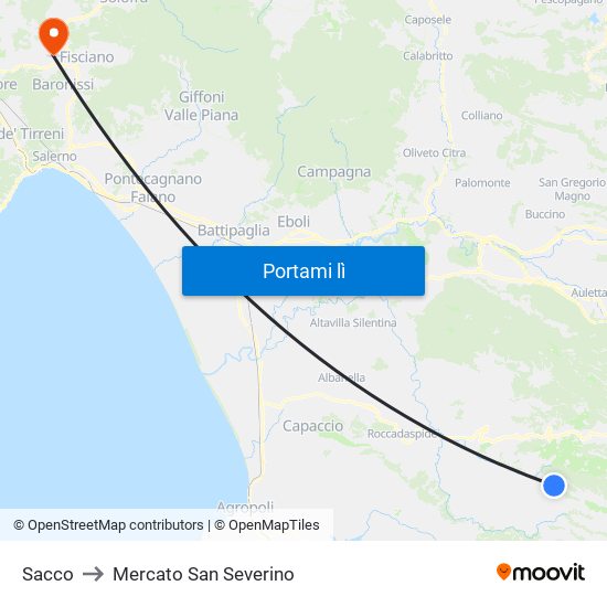 Sacco to Mercato San Severino map