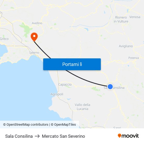 Sala Consilina to Mercato San Severino map