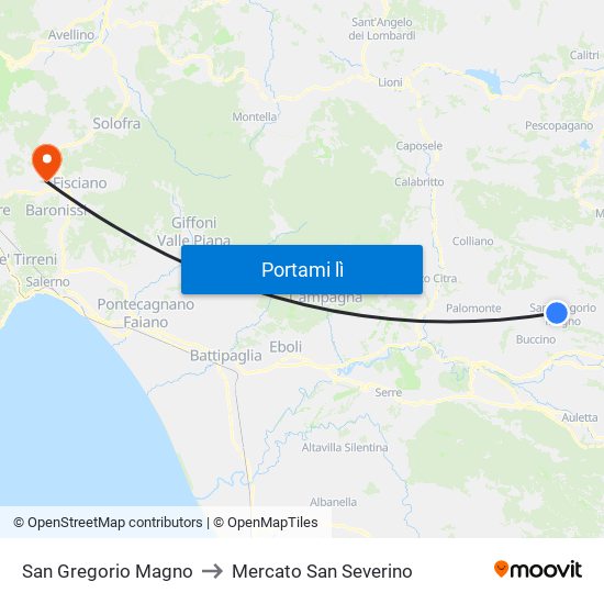 San Gregorio Magno to Mercato San Severino map