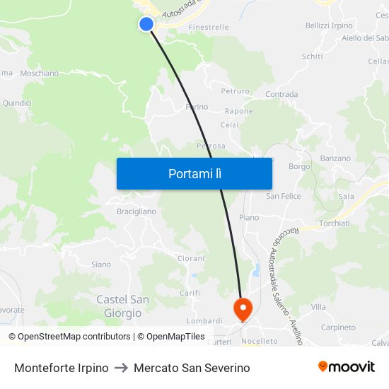 Monteforte Irpino to Mercato San Severino map