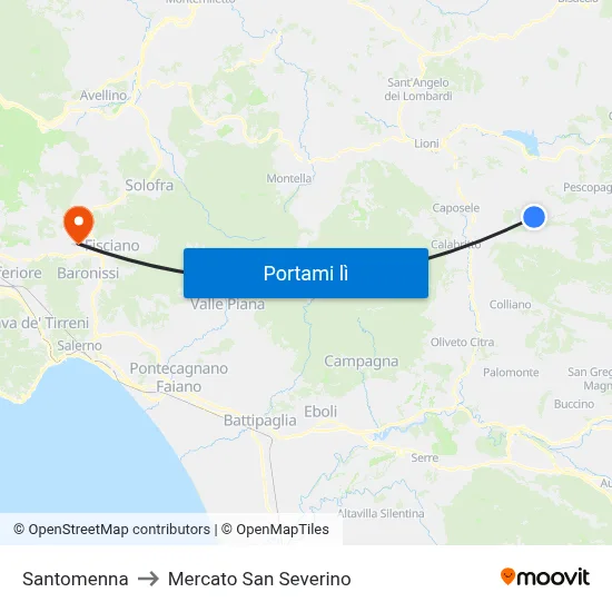 Santomenna to Mercato San Severino map