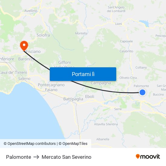 Palomonte to Mercato San Severino map